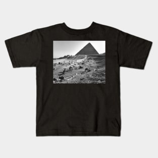 Camels Waiting in Front of Egyptian Pyramids Kids T-Shirt